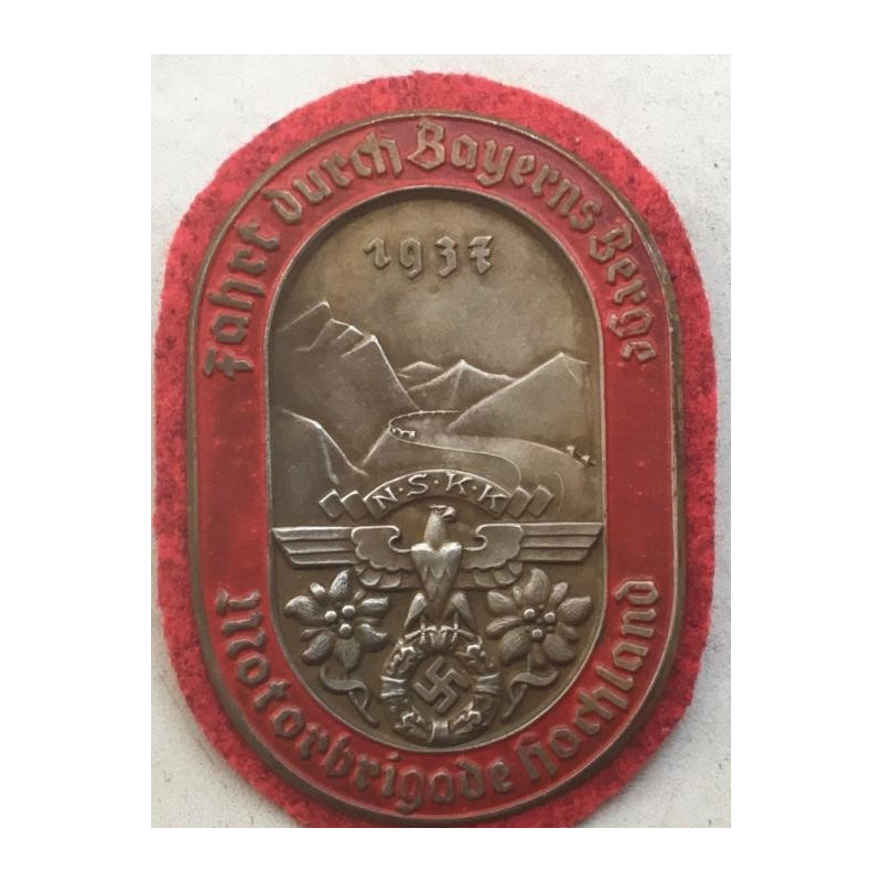 German WWII NSKK 1937 Motorbrigade Hochland Badge RED