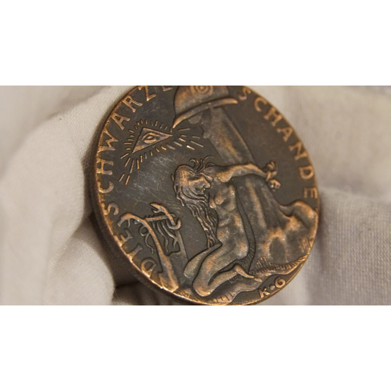 1920 French MEDALLION: "Black Shame" "Watch on the Rhine" WWI, Karl Goetz Coin