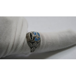 GERMAN WWII LUFTWAFFE PILOT SILVER ENAMELED RING Size  11