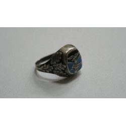 GERMAN WWII LUFTWAFFE PILOT SILVER ENAMELED RING Size  11