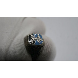 GERMAN WWII LUFTWAFFE PILOT SILVER ENAMELED RING Size  11