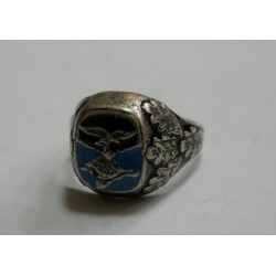 GERMAN WWII LUFTWAFFE PILOT SILVER ENAMELED RING Size  11